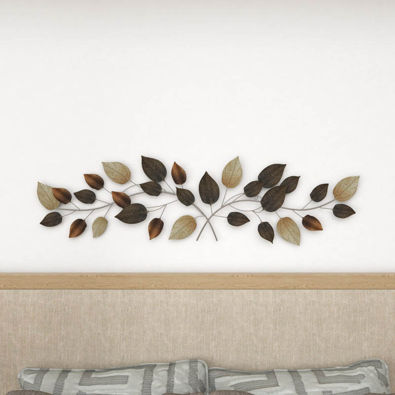 Red Barrel Studio® Bronze Metal Long Textured Leaf Wall Décor with